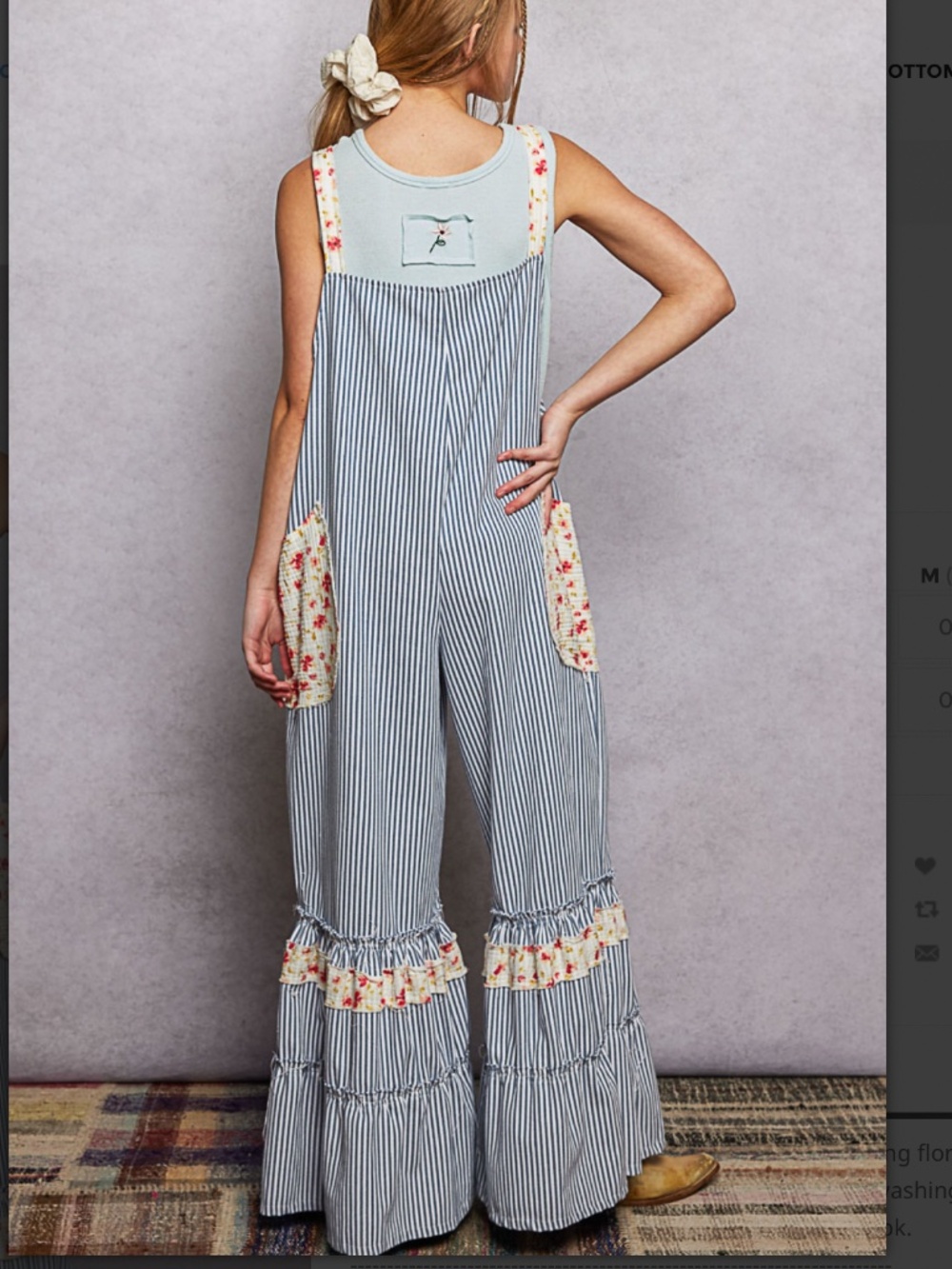 POL Blue White Striped Floral-Trim Jumpsuit - Picture 4 of 6